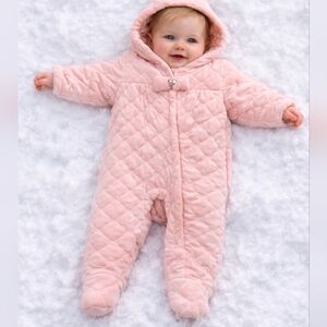 Paris Hilton Girls Velour Quilted Footed PRAM Pink Ribbon Size 6/9 Months NWT!